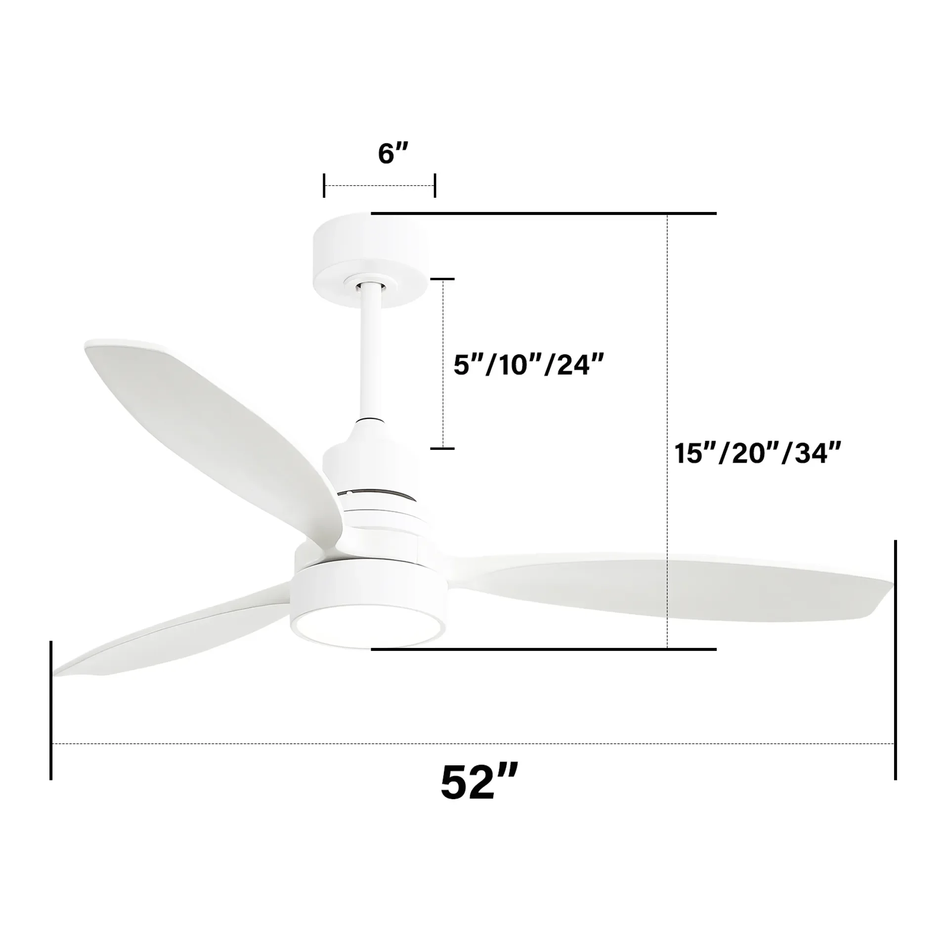 52 Inch Ceiling Fan with Lights and Remote Control Mordern Wood Ceiling Fan with Reversible Quiet DC Motor 6 Speed 3 Downrods