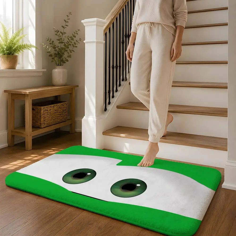 Cartoon Car With Cute Eyes Floor Mat Flannel Rug Non Slip Absorbent Soft Washable For Entryway Hallway Bathroom Kitchen Decor