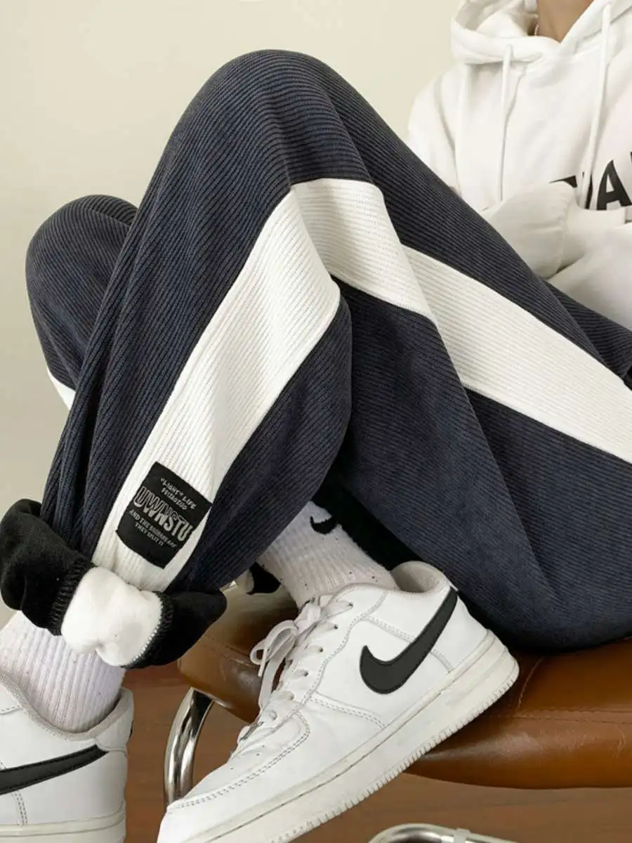 

Loose Fce Lined Corduroy Sports Casual Pants High Waist ort Length No Stretch Thin Spring Season Men's Clothing