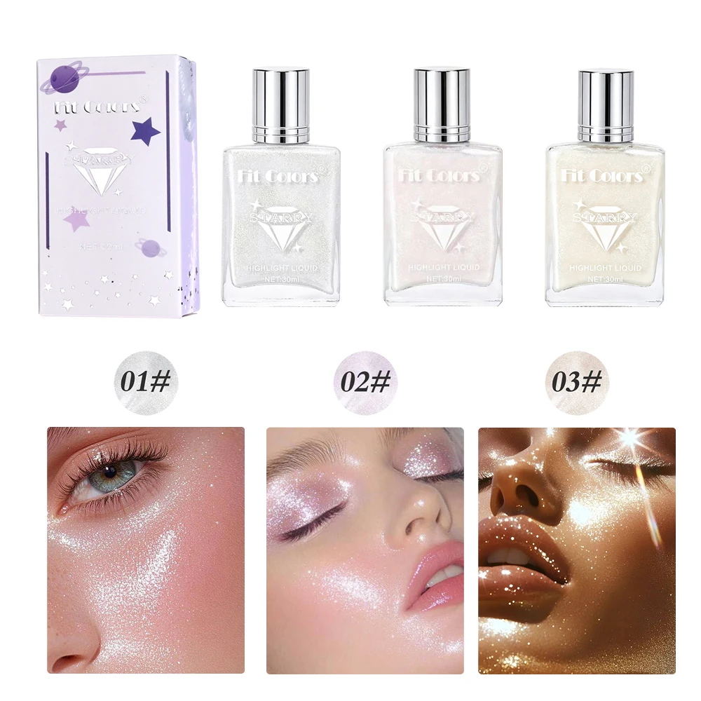 Multi‑Use Liquid Highlighter Shimmer Glow, Sparkle Illuminator for Face Body Collarbone Hair, Fit Colors Shiny Liquid Highlight