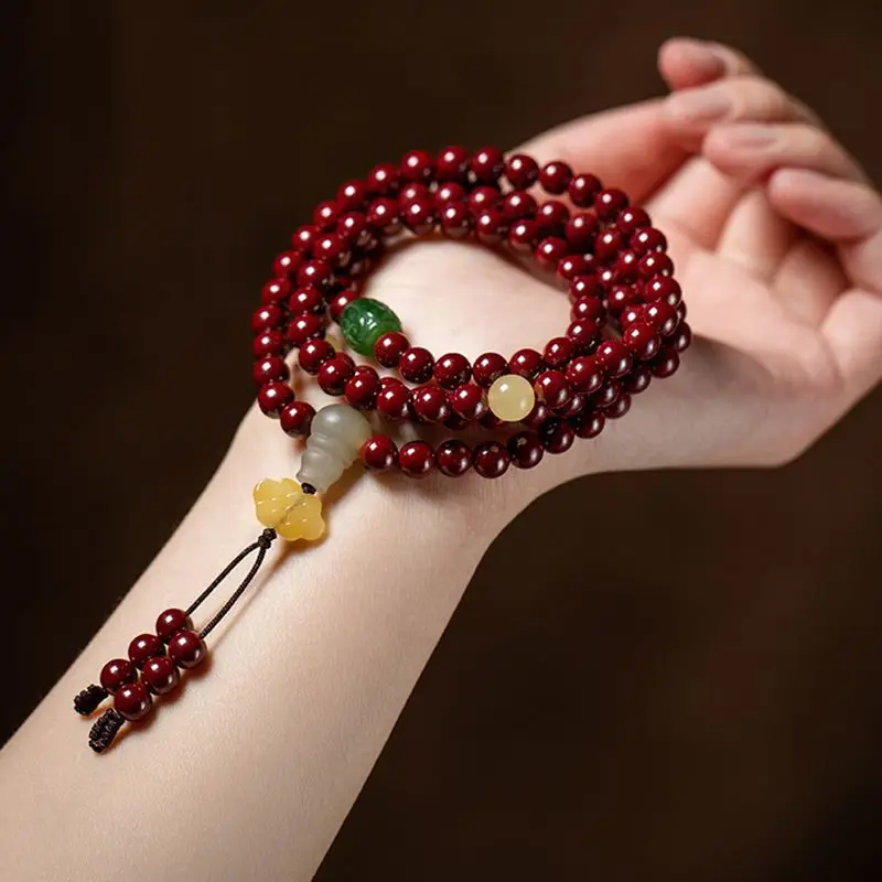 Cinnabar bracelet multi-circle Buddha beads Hetian jasper beeswax high content multi-circle men's and women's jewelry