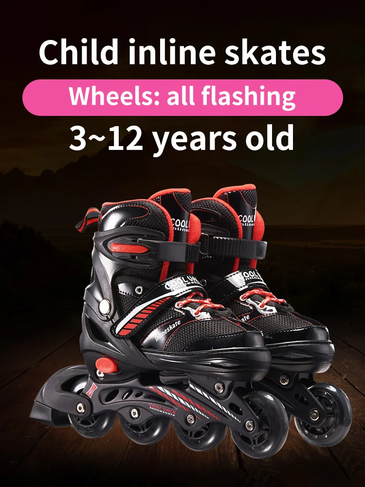 

Children's inline skates black red boy girl adjustable size aluminum alloy bracket hard shell high-speed Wheel 8 is flashing