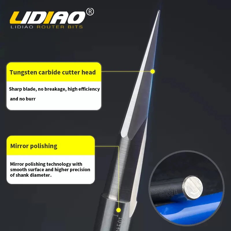 LIDIAO 6MM 3D Engraving Bit V Shape Carbide End Mill PCB CNC Router Bit For Wood 2 Flute Milling Cutter Woodworking Tools