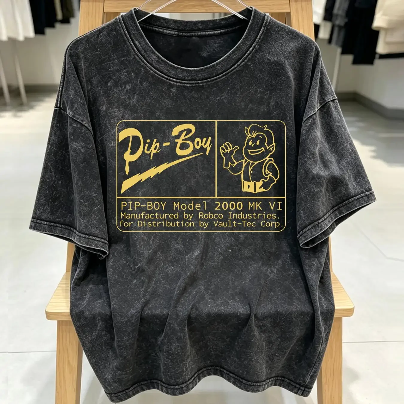 washed T Shirt Pip Boy Model 2000 Parody vintage Washed Top For Everyday Wear Casual streetwear Soft homme fashion Stretched