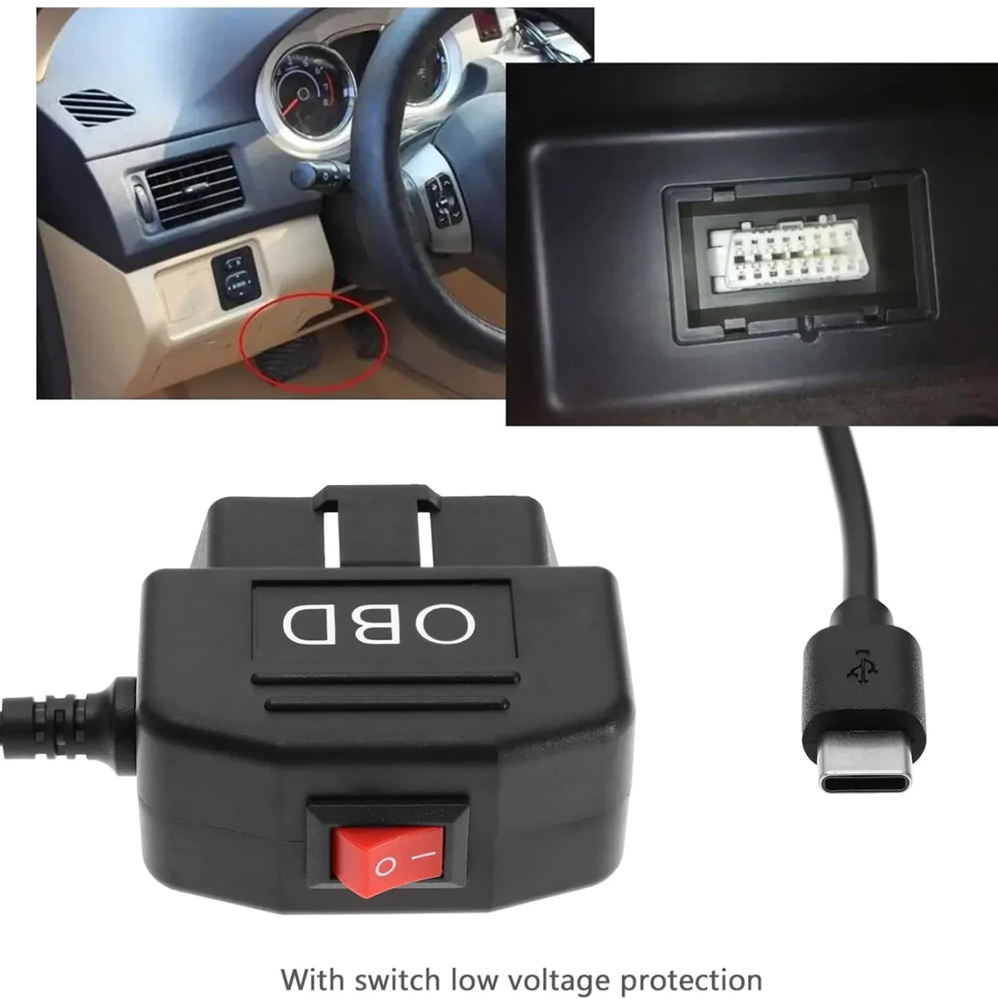 كابل طاقة شاحن Obd إلى النوع C لكاميرا داش سيارة DVR 24h وقوف السيارات اكسسوارات السيارات حماية البطارية #6