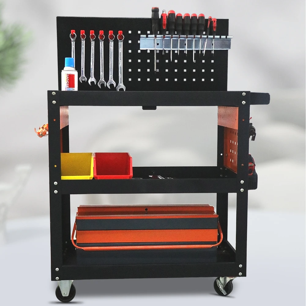 3-layer أداة عربة أدوات متعددة الوظائف عربة أدوات الدب 300 كجم مع درج ولوح بيجبورد جانبي لدمى المرآب الصناعية