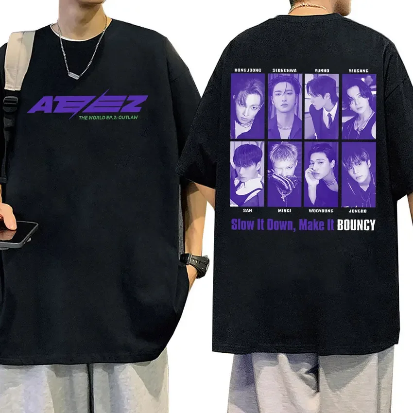 Korean Ateez 2024 Worlldd Tour Graphic T Shirt Men Women Hip Hop Kpop Fashion Clothing Tops 100% Cotton Oversized T-Shirt