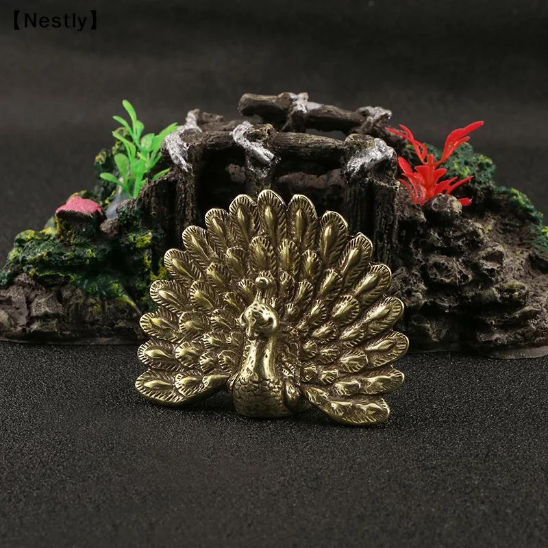 Brass Peacock Statue Vintage Animal Figurine Tabletop Decoration Crafts Home Decor〔Nest〕