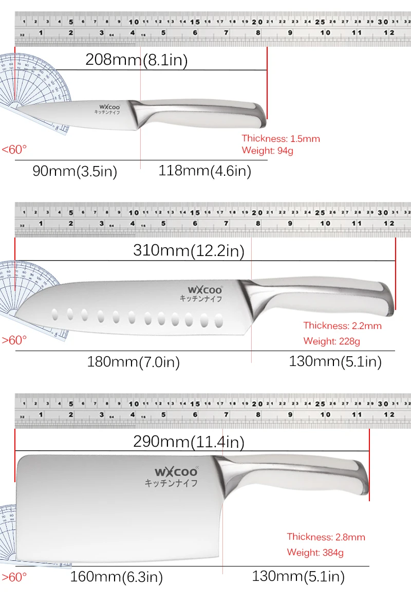 WXCOO Japanese Kitchen Chef Knife Set Stainless Steel Meat Slicing Fish Santoku Fruit Cleaver Knives Magnetic Knife Block Holder