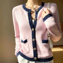 Autumn Winter New 2023 Small Fragrant Wind Cardigan Cashmere Casual Woman Coat Matching Knitted Round Neck Long Sleeve Sweater