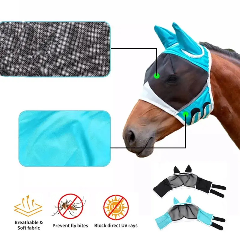 Equitazione traspirante Meshed Summer Horse Ear Cover equestre Horse Equipment Fly Mask Bonnet Ear Masks Protector