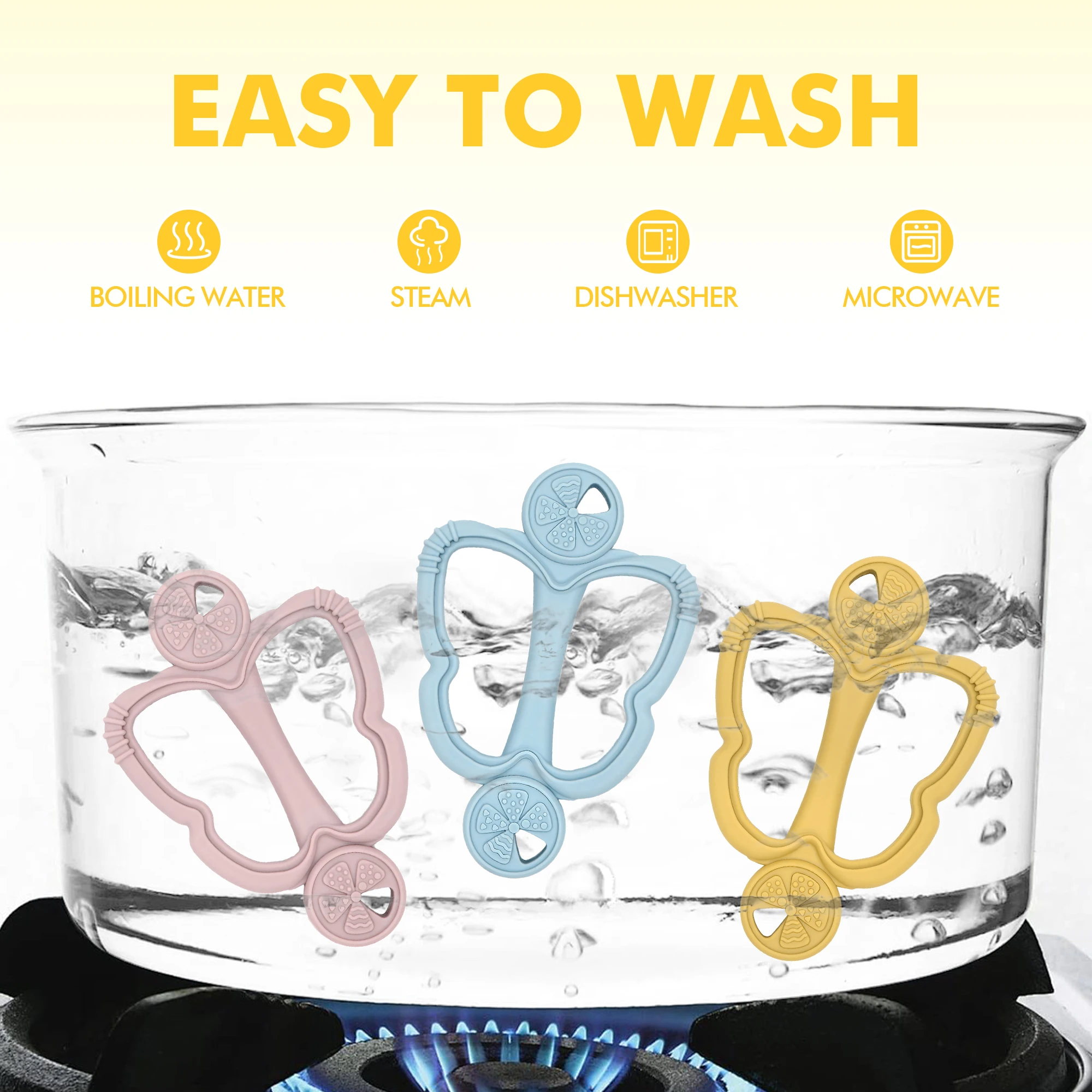 Siliconen bijtring uit één stuk met handvat, fruitbijtring, siliconen babybijtspeeltje, een essentieel item voor baby's tijdens het tandjes.