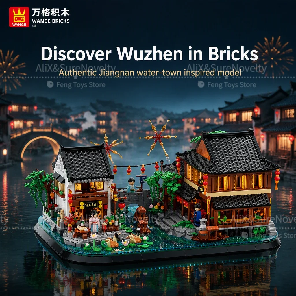 WG7218 DIY Wuzhen Ancient Street Building Blocks, MOC Chinese Style Architecture Model, Display Collectible for Hobbyists