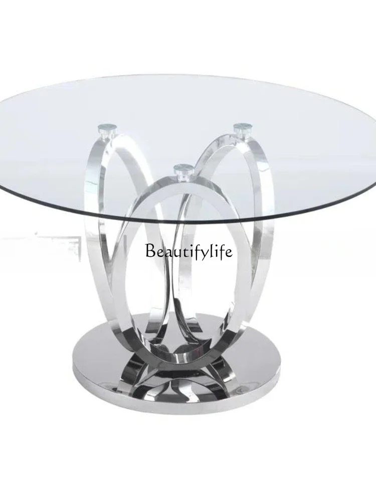 FG**Italian minimalist tempered glass round table stainless steel household round dining table