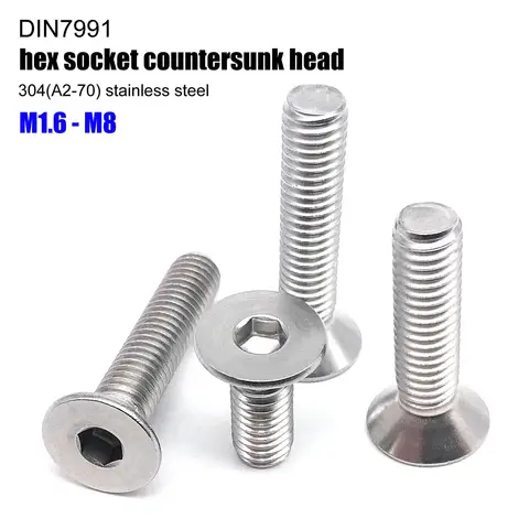M1.6 M2 M2.5 M3 M4 M5 M6 M8 304 A2 Stainless Steel DIN7991 Hexagon Hex Socket Head Flat Countersunk Allen Bolt Screw