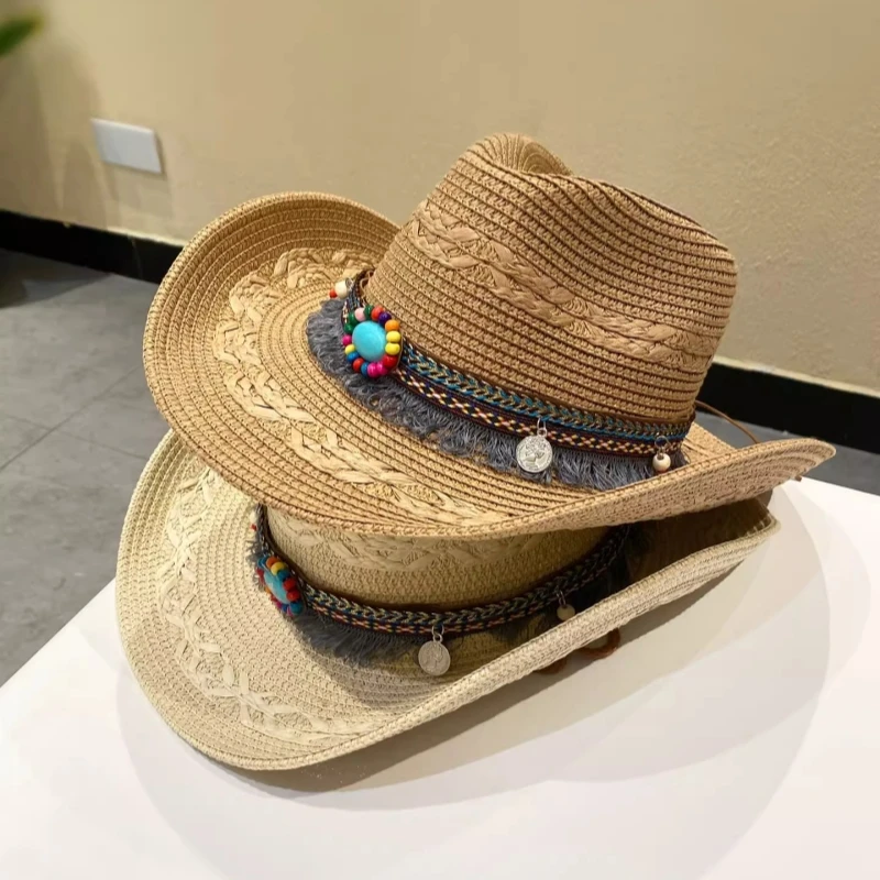 

Приморская дорожная натуральная соломенная шляпа, женская пляжная шляпа в этническом стиле для отдыха, ретро, Британская Панама, средиземноморская пляжная джазовая шляпа, прилив