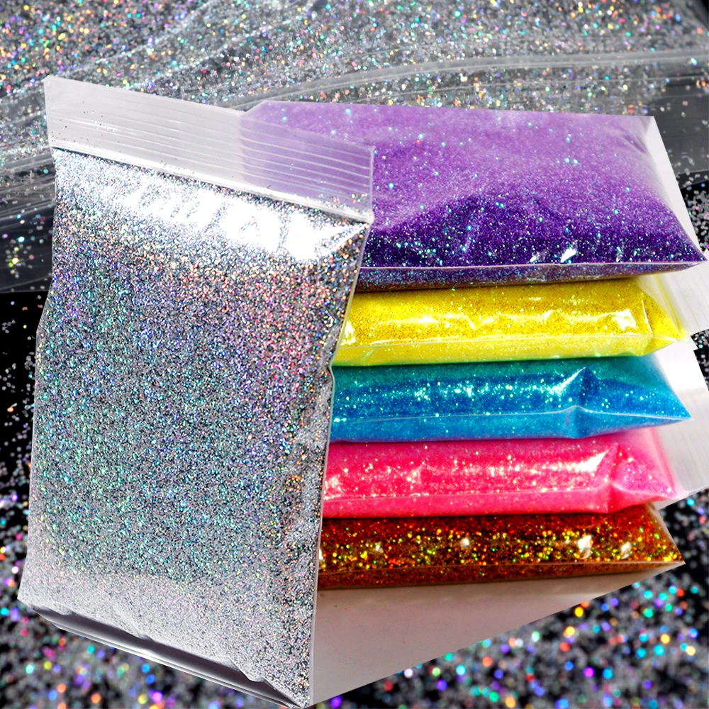 50g/bag Holographic Laser Silver Chrome Nail Powder 0.2mm Iridescent Glitter Reflective Pigment Fine Red/White/Gold Nail Powder