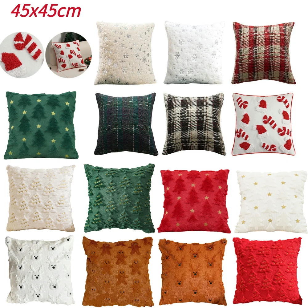 Christmas Tree Snowflake Pillow Covers Decorative Throw Pillow Covers 45x45cm for Couch Sofa Holiday Festivals Winter Home Decor