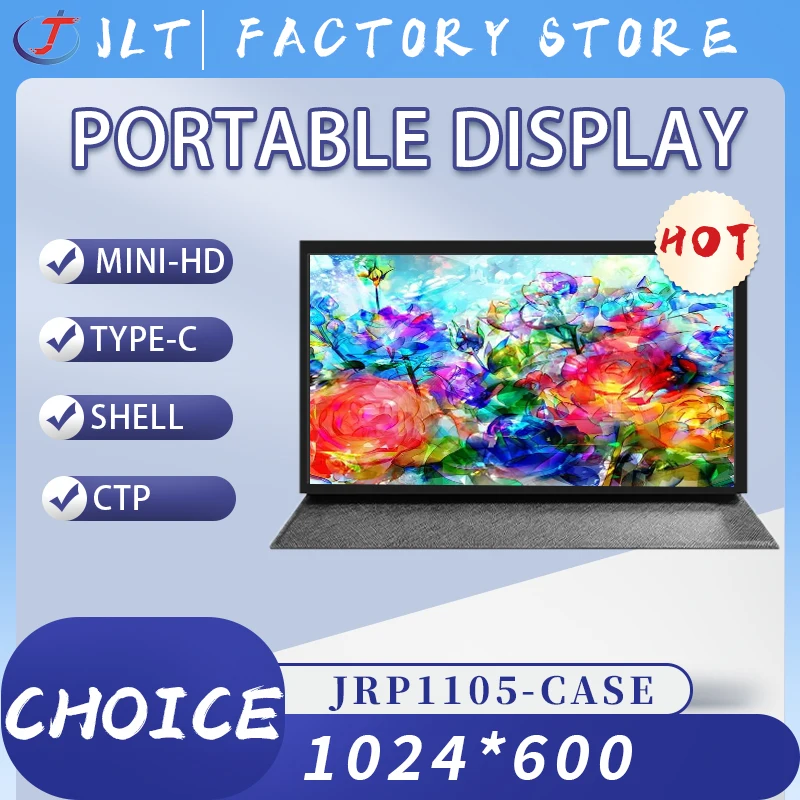 IPS 10.1 inch touchscreen 1024 * 600 HDMI compatible laptop, used for portable monitor with leather case on PC Raspberry Pi 5