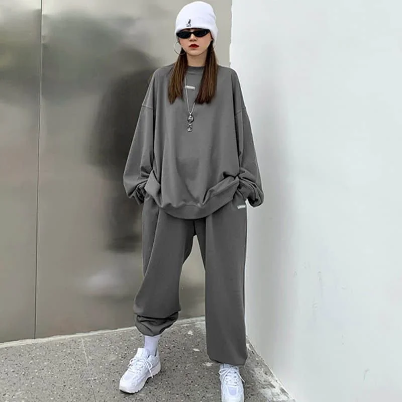 

Pop Pant Sets Women's Tracksuit Fashion New Round Neck Casual Sportswear Two Piece Set For Women LOOSE High Street Pants Y2k Clo