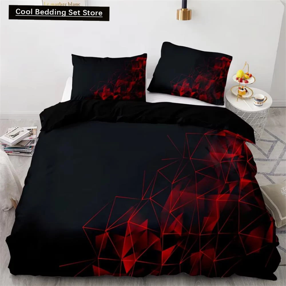 

Luxury 3D Black Marble Bedding Sets Red Glowing Polygonal Grid Pattern Single Double Twin Queen King Size Duvet Cover Sets