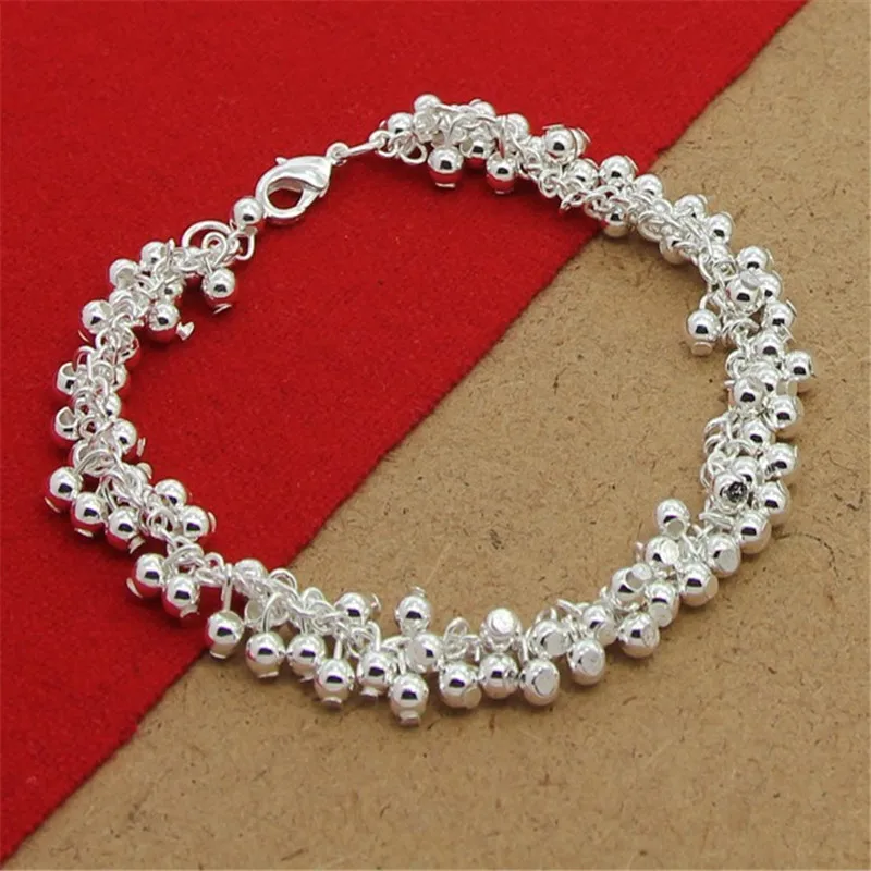 

High Quality 925 Sterling Silver Bracelet Grape Pearl Beads Simple Bracelet For Women'S Party Charm Jewelry Gift