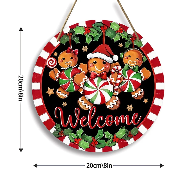 2D Houten Vrolijk Kerstfeest Gingerbread Man Rond Hangbord Muur- of Deurdecoratie Binnenplaatsornamenten