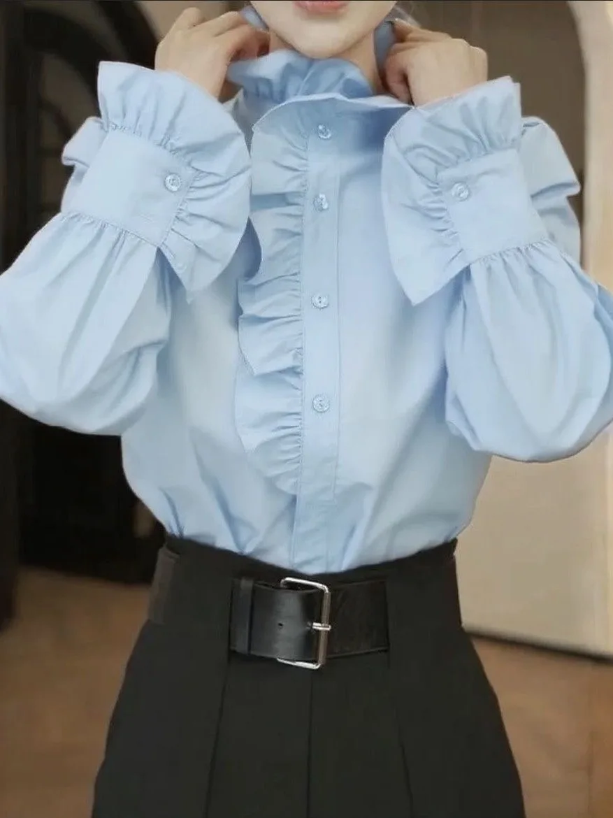 

Elegant Thickened Wood Grain Shirt Women's Fashionable Luxury Style Long Sleeve Casual Top for Young Girls