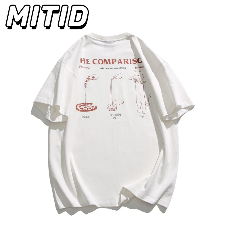 

Summer Half Sleeved Couple T-shirts Japanese Style Little Cat Printed Cartoon Men T Shirt Pure Cotton Breathable T Shirt For Men