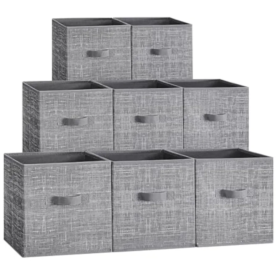 

Storage Cubes 11Inch NonWoven Fabric Bins with Double Handles Set of 8 Closet Organizers for Shelves Foldable for Clothes Catt