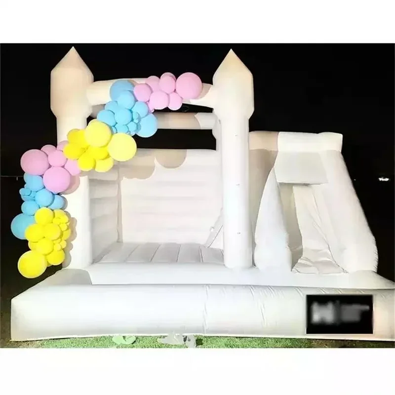 Casa de rebote de boda blanca, castillo inflable, tobogán comercial para niños, combinación divertida con pozo de bolas para Baby Shower