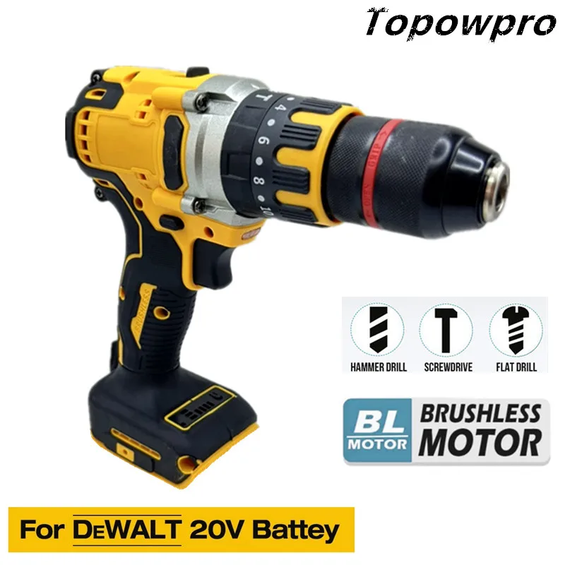 

For DeWALT 20V Battery Cordless Electric Drill 20+3 Torque Brushless Impact Hammer Drill 13MM Chuck Screwdriver Power Tools
