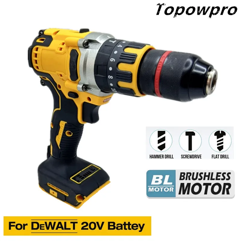 For DeWALT 20V Battery Cordless Electric Drill 20+3 Torque Brushless Impact Hammer Drill 13MM Chuck Screwdriver Power Tools