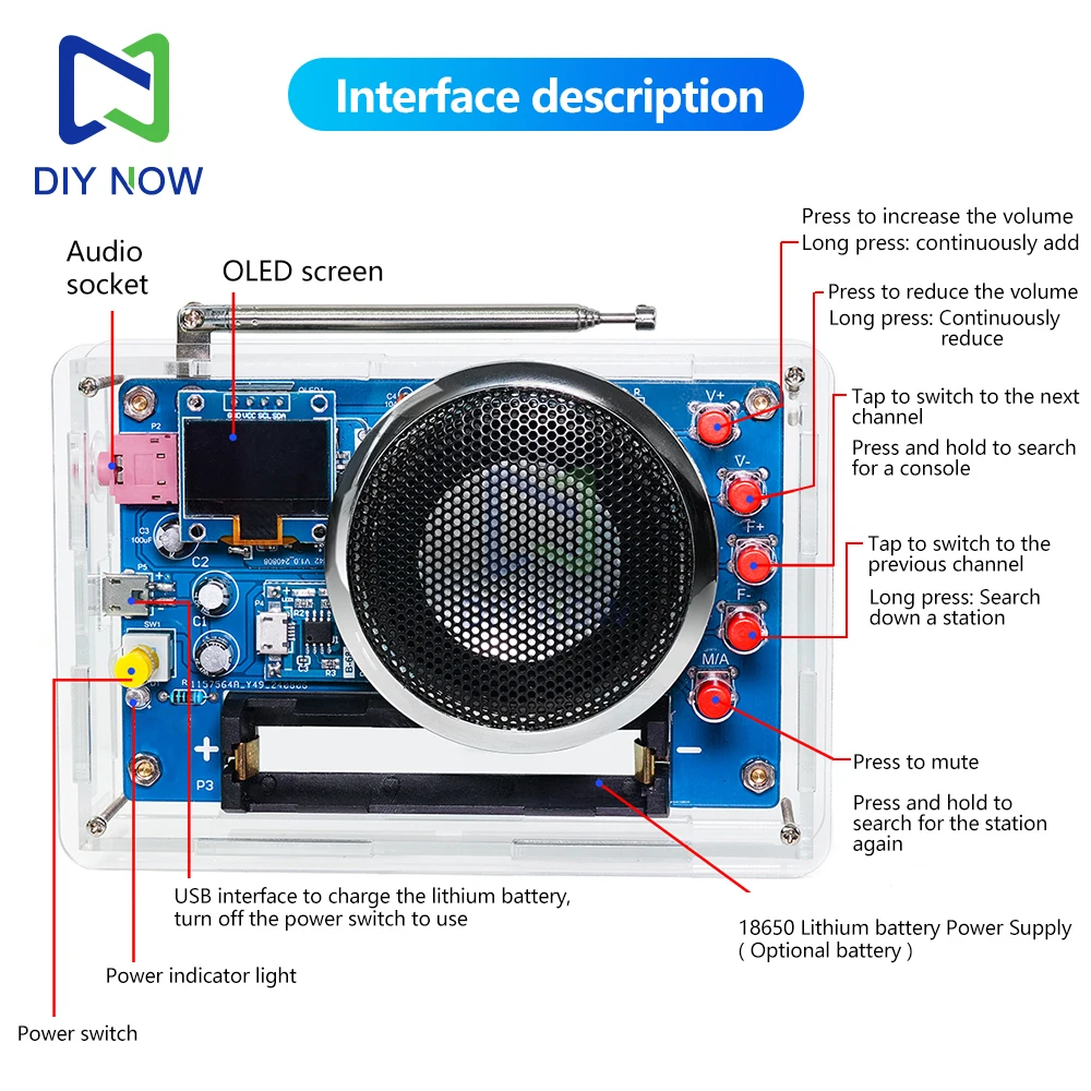 RDA5807 Radio DIY Kit OLED Display FM 87-108MHZ Radio Module Electronic Welding Assembly with Automatic Search/storage Function