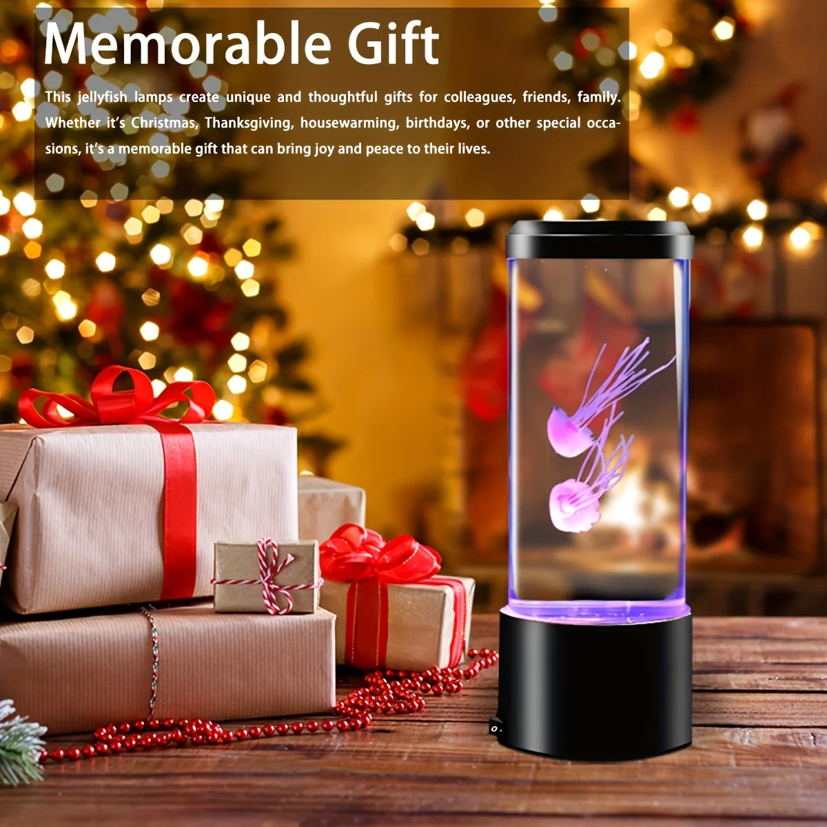クラゲ溶岩ランプ水槽オーシャンナイトライト7色LEDクラゲムードライト4つのホームベッドルームデスクトップデコレーションGIF付き