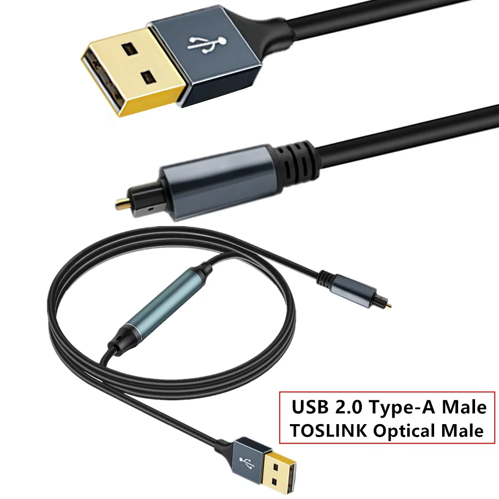 

USB A 2.0 to Toslink Digital Optical Audio Cable,USB Male to SPDIF Port Male Fiber Optic Adapter, for Windows Mac PS5/PS4 Laptop