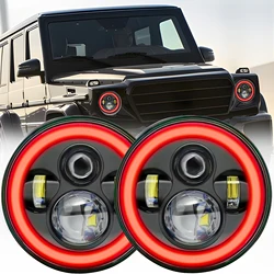 2Pcs 7 inch Car Motorcycle LED Headlight with DRL/High Beam Red Angle Eyes 7'' Round Headlight Replacement for Jeep Wrangler