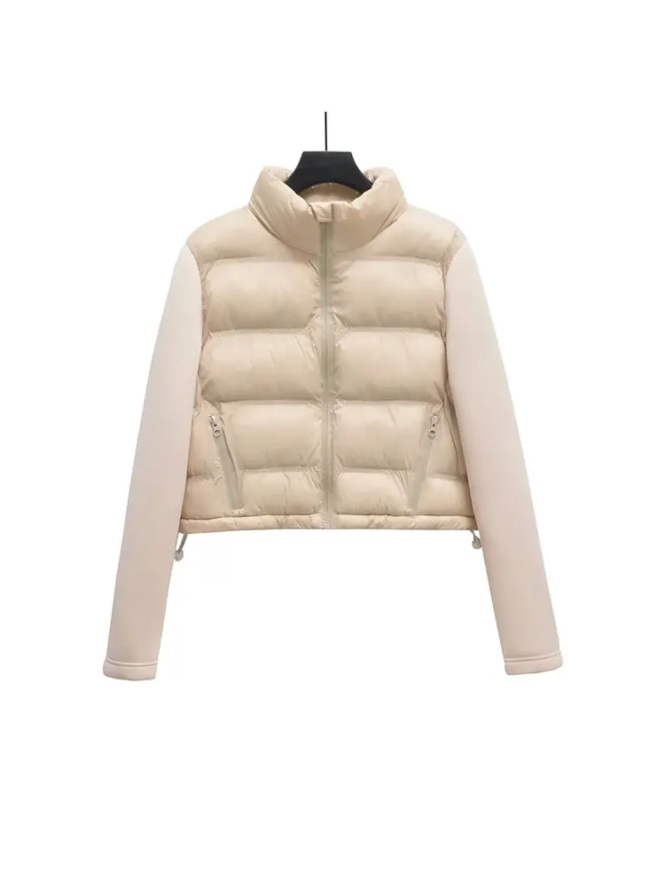 Parkas de retales para mujer, abrigo Vintage ajustado, chaqueta con cuello alto y cremallera, otoño e invierno, 2024