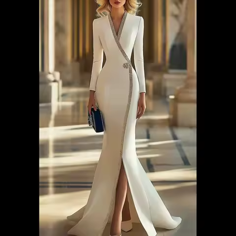 2025 Formal Evening Dress Rhinestone Ribbon Split Wedding Party Gowns Long Sleeves Mother Of The Bride Dress Customized