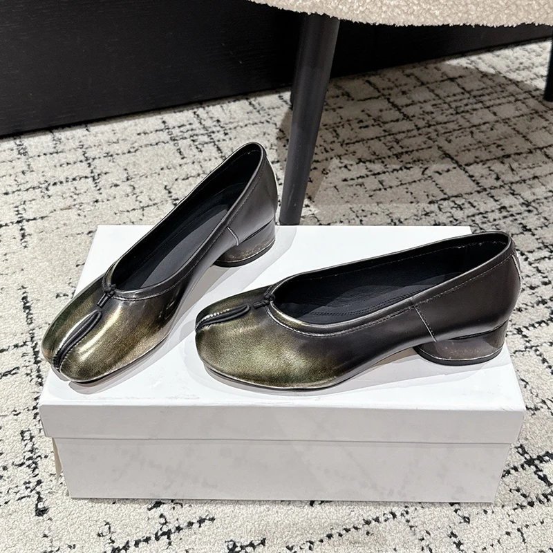 Genuine Leather Handcrafted Shoes 2025 New Style Womens High Heels Black Ballet Flats Crinkle-toe Shoes Designer Shoes image 5