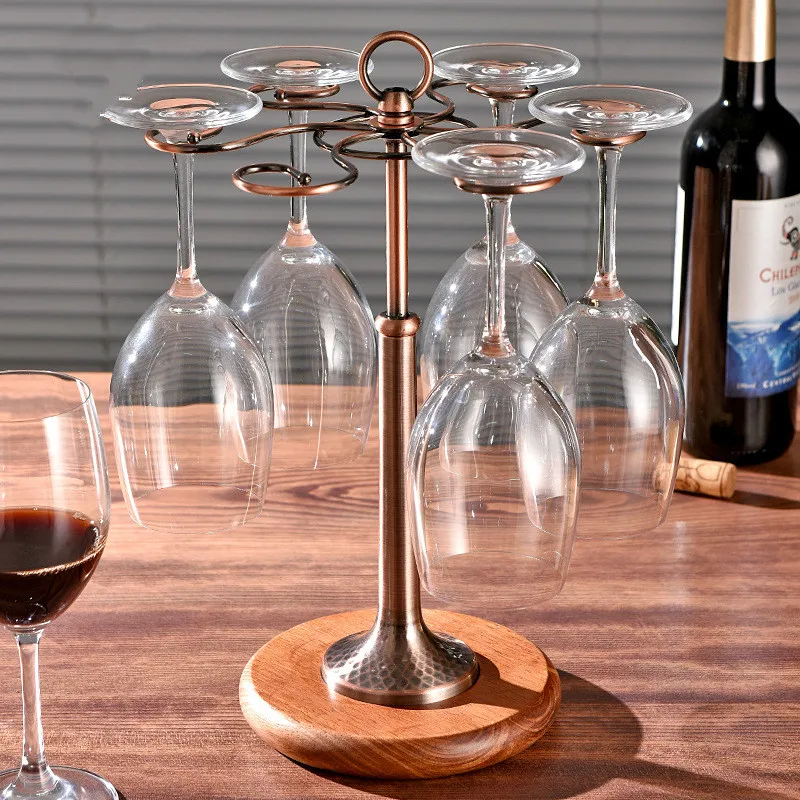 Can Hang 6 Cups Creative European Retro Cup Holder Metal Wooden Wine Glass Shelf Wine Cabinet Decoration Wine Rack