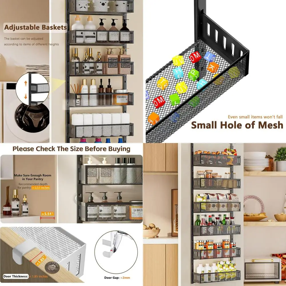 

6-Tier Mesh Doorway Pantry Organizer, Adjustable Hanging Rack for Kitchen, Bath, Bedroom, and Baby Essentials (16W, Black)