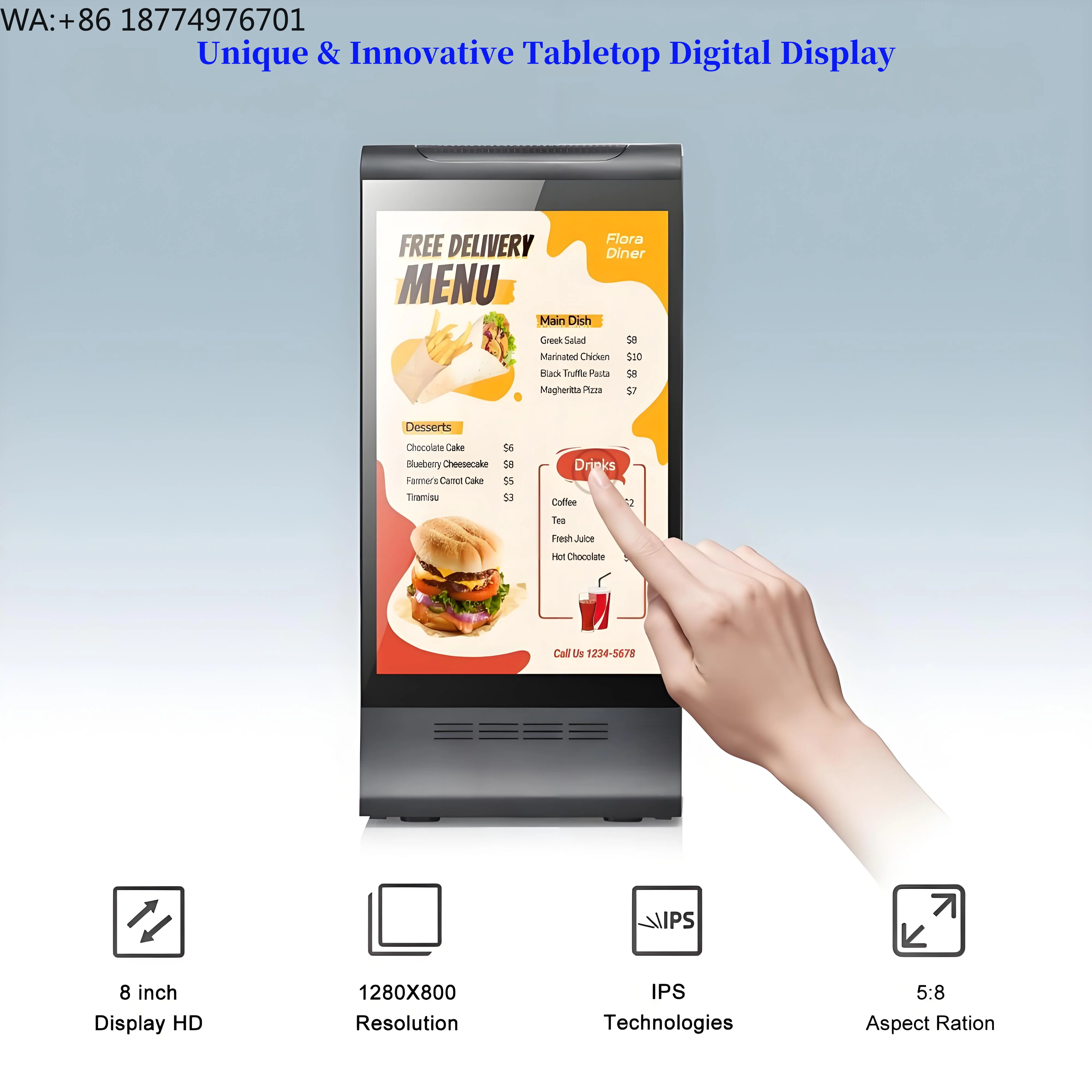 

Innovative Tabletop Digital Signage Display Menu Food Drinks Service Products Promotions Reach Customers Comfortably Effectively