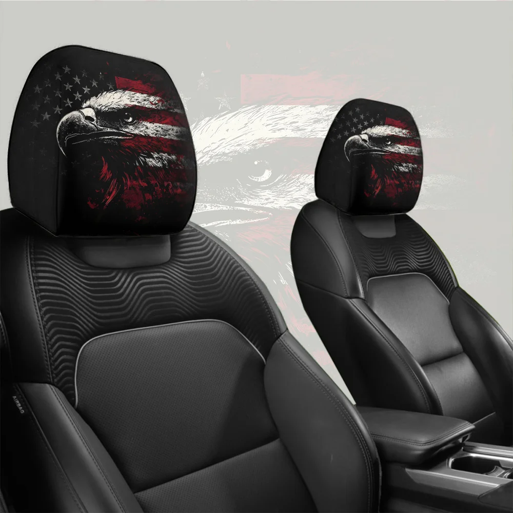 2 Stück Auto-Kopfstützenbezüge mit amerikanischer Flagge und Adler-Aufdruck, Auto-Innendekoration, elastisches Design, geeignet für Langstrecken-Roadtrips