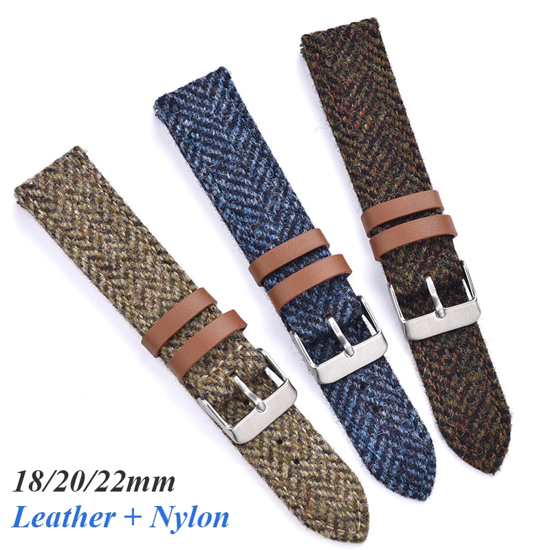 Leder Nylon Uhrenarmband Vintage Weave Armband für Männer Frauen Schnellverschluss-Armband für Seiko 18mm 20mm 22mm