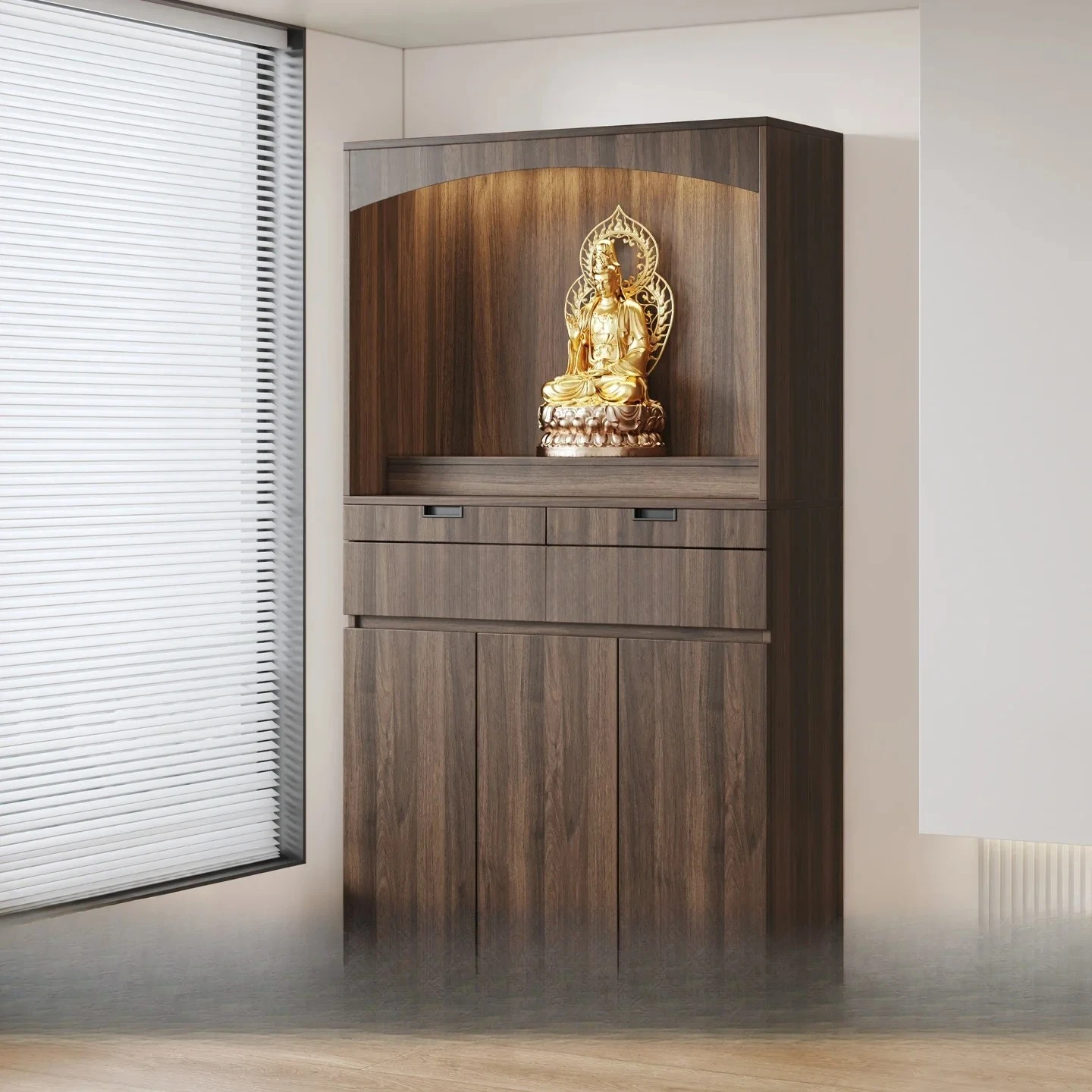 Lhh1 solid wood Buddhist niche cabinet for table household use God of Wealth Guanyin shrine cabinet incense table