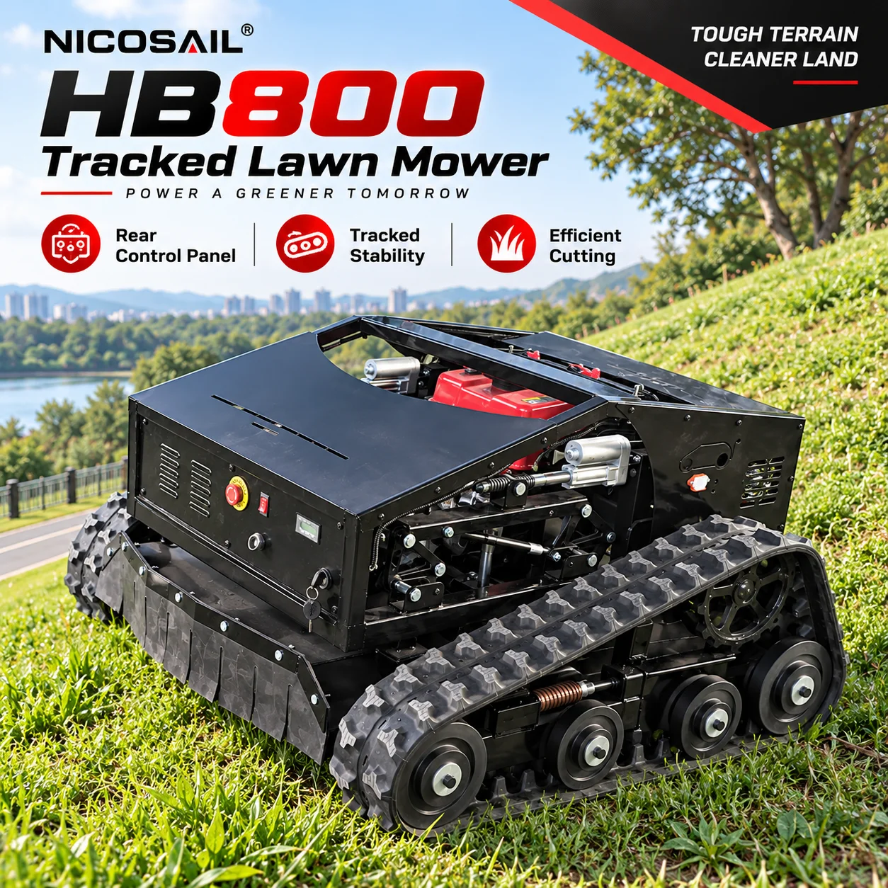 NICOSAIL HB800 Remote Control Lawn Mower 800mm Cutting Width Tracked Brush Cutter for Steep Slope Orchard Farm