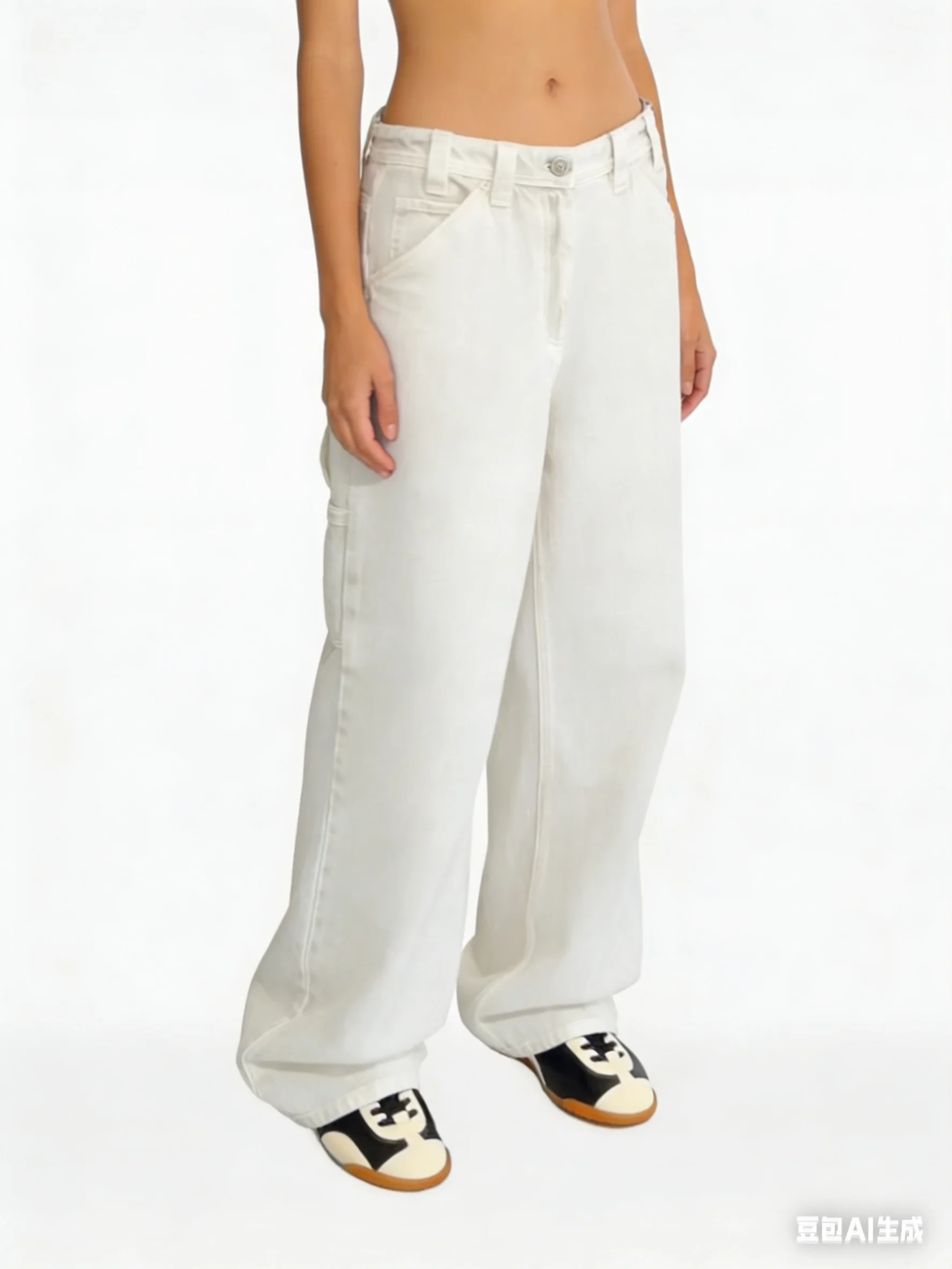 

Женские белые джинсы с низкой талией и широкими штанинами, повседневные джинсовые брюки с карманами, модные уличные брюки