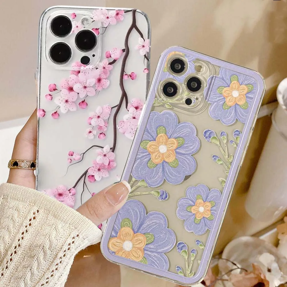 INS Korean Pink Violet Floral Case for Realme C53 C55 C67 C63 C33 C30 C35 C51 C21Y C25Y 8i 9i 9 10 12 Pro Plus 8 9 Pro 5G Cover