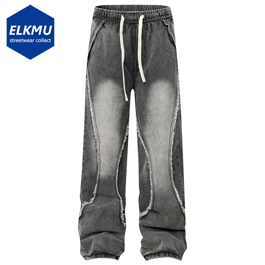 

Men's Vintage Baggy Jeans Tassel Patchwork Loose Straight Denim Pants Streetwear Harajuku Hip Hop Jeans Trousers